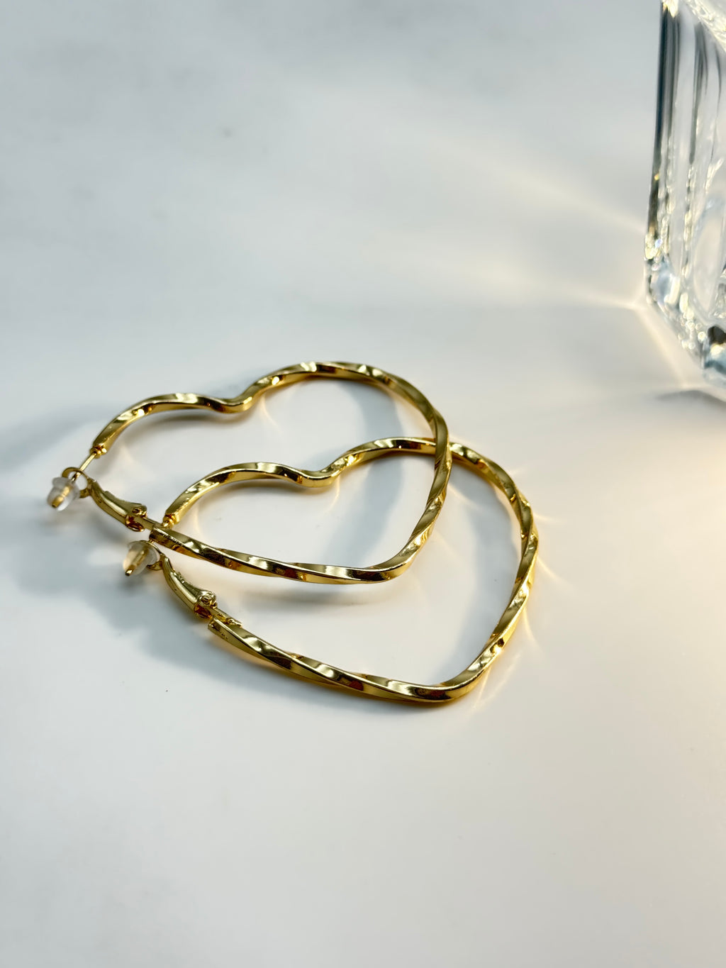 Gold Wavy Heart Hoop Earrings