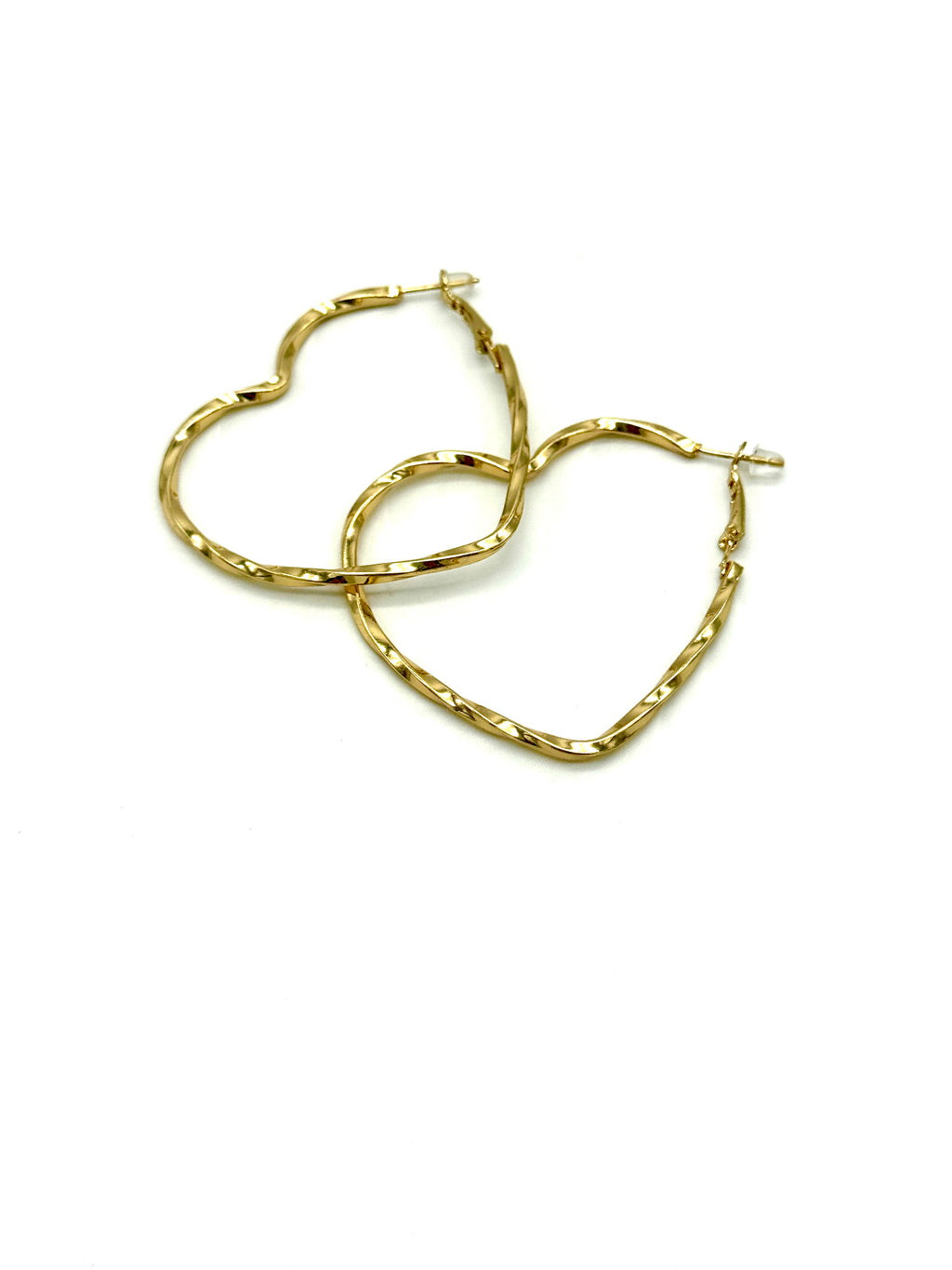 Gold Wavy Heart Hoop Earrings